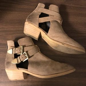 Tan Suede Cutout Ankle Boots